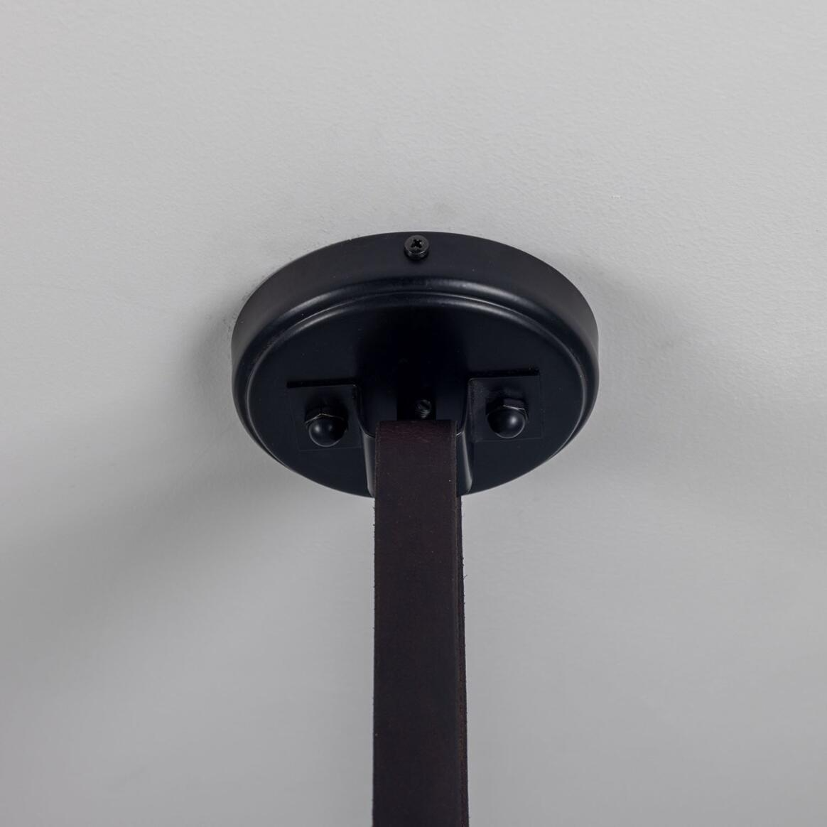 Mullan Holmes Linear Island Pendant with Leather Straps Five-Light - Powder-Coated Matte Black Finish