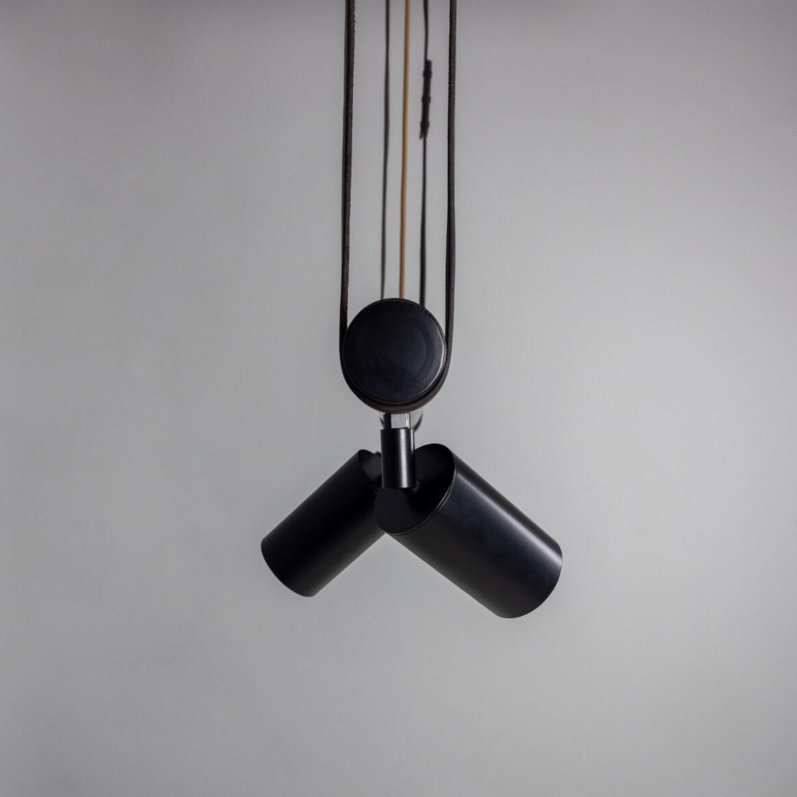 Mullan Holmes Linear Island Pendant with Leather Straps Five-Light - Powder-Coated Matte Black Finish