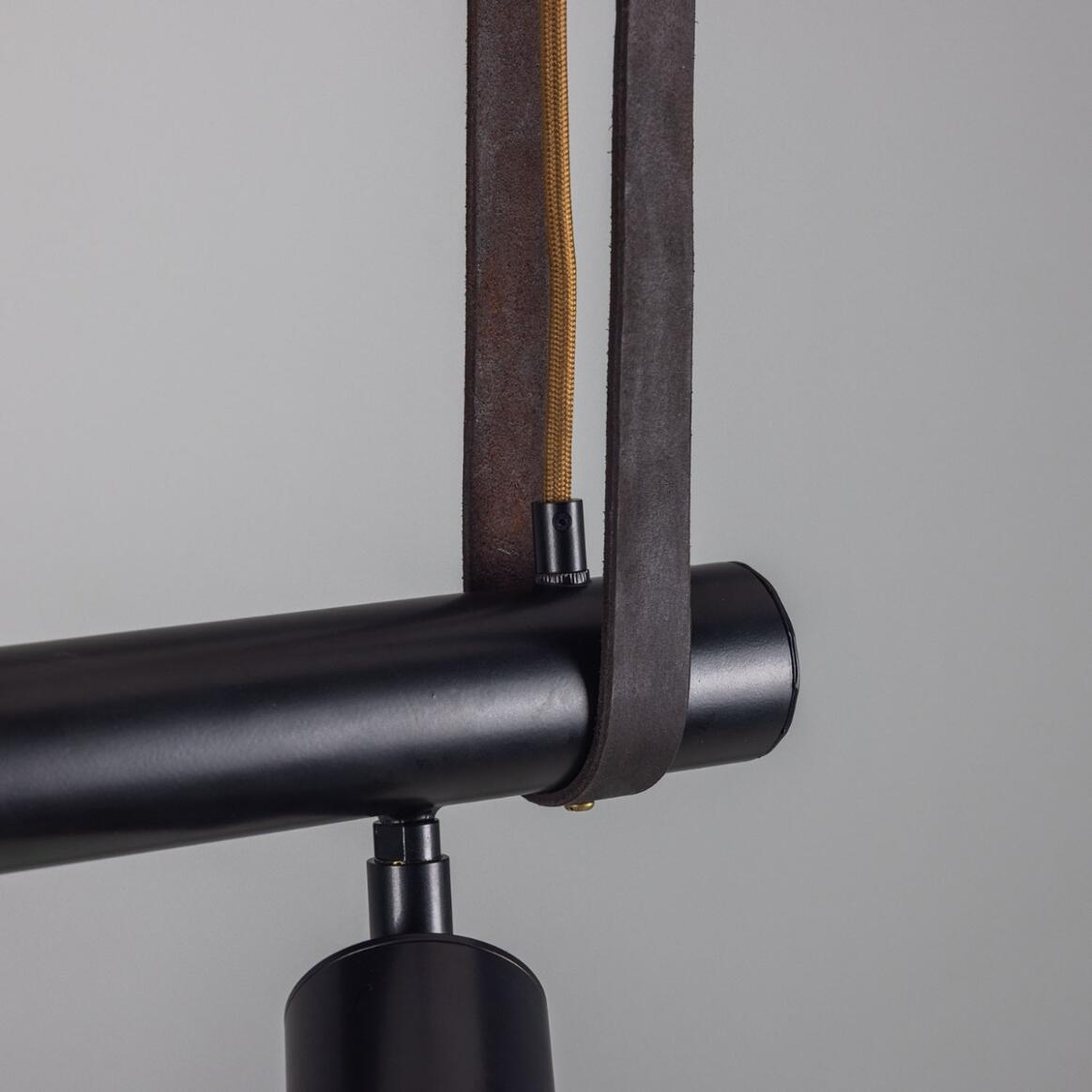 Mullan Holmes Linear Island Pendant with Leather Straps Five-Light - Powder-Coated Matte Black Finish