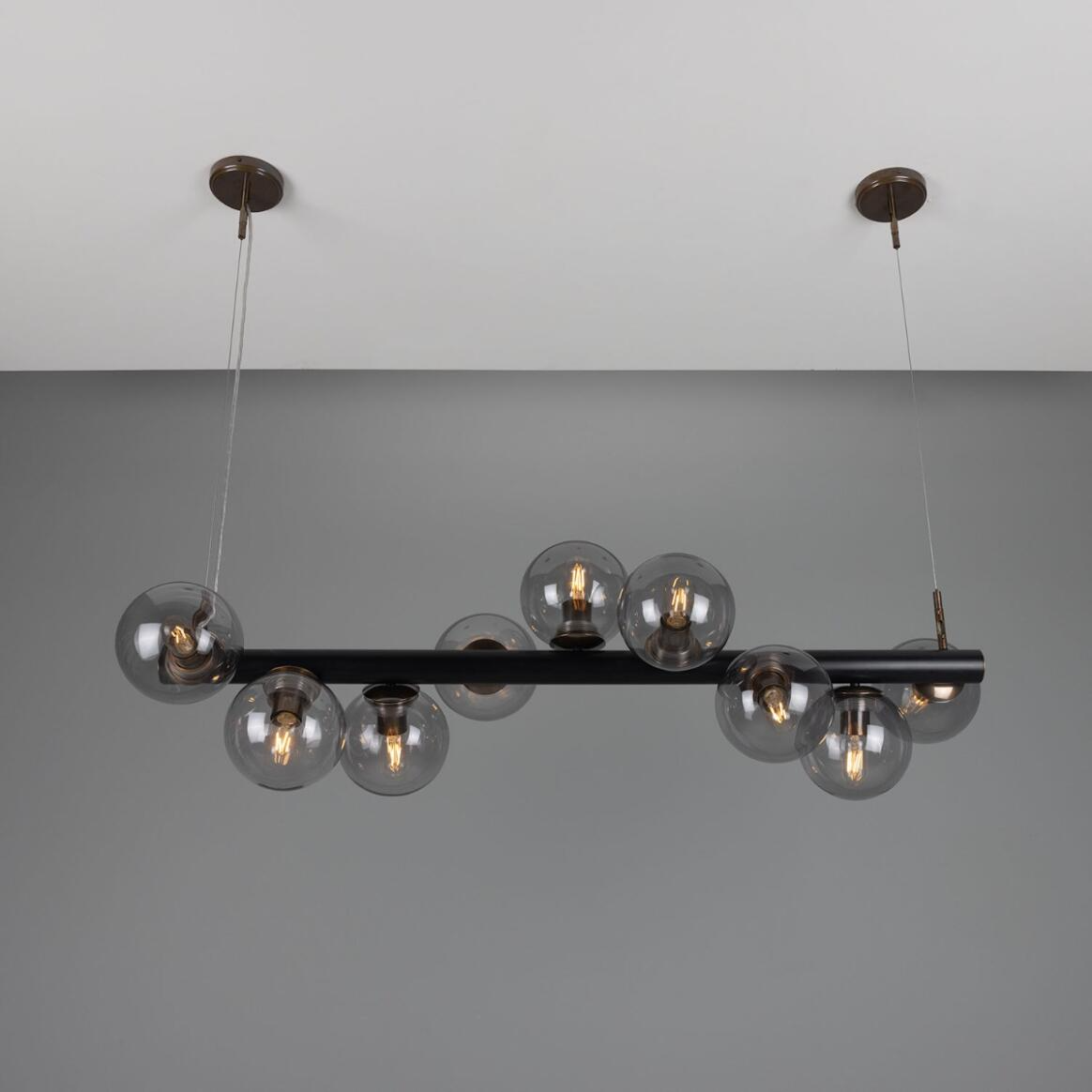 Mullan Moriarty Linear Island Pendant Light Nine-Light - Powder-Coated Matte Black and Antique Brass Finish