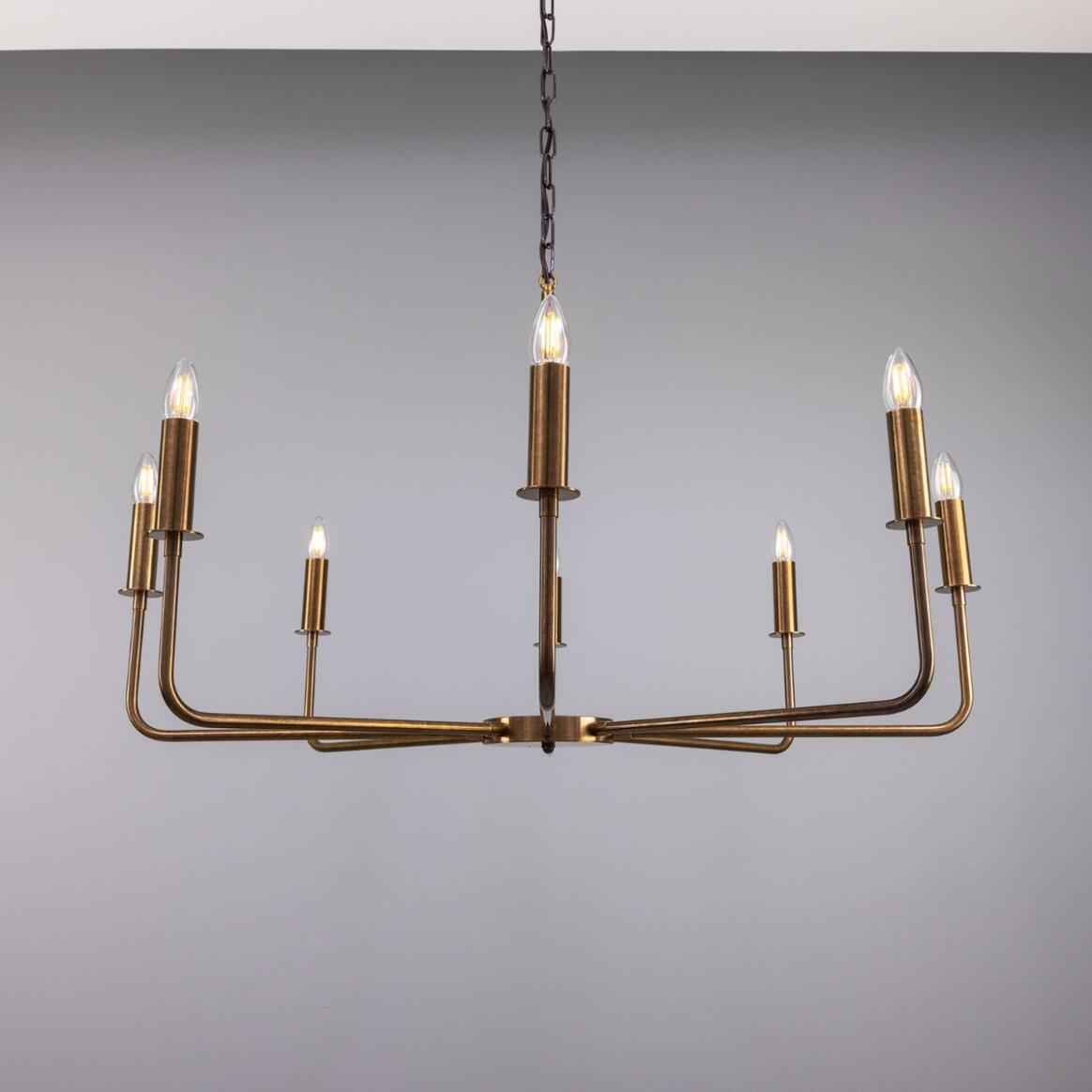 Mullan Irvine Modern Brass Chandelier Eight-Light - Antique Brass Finish