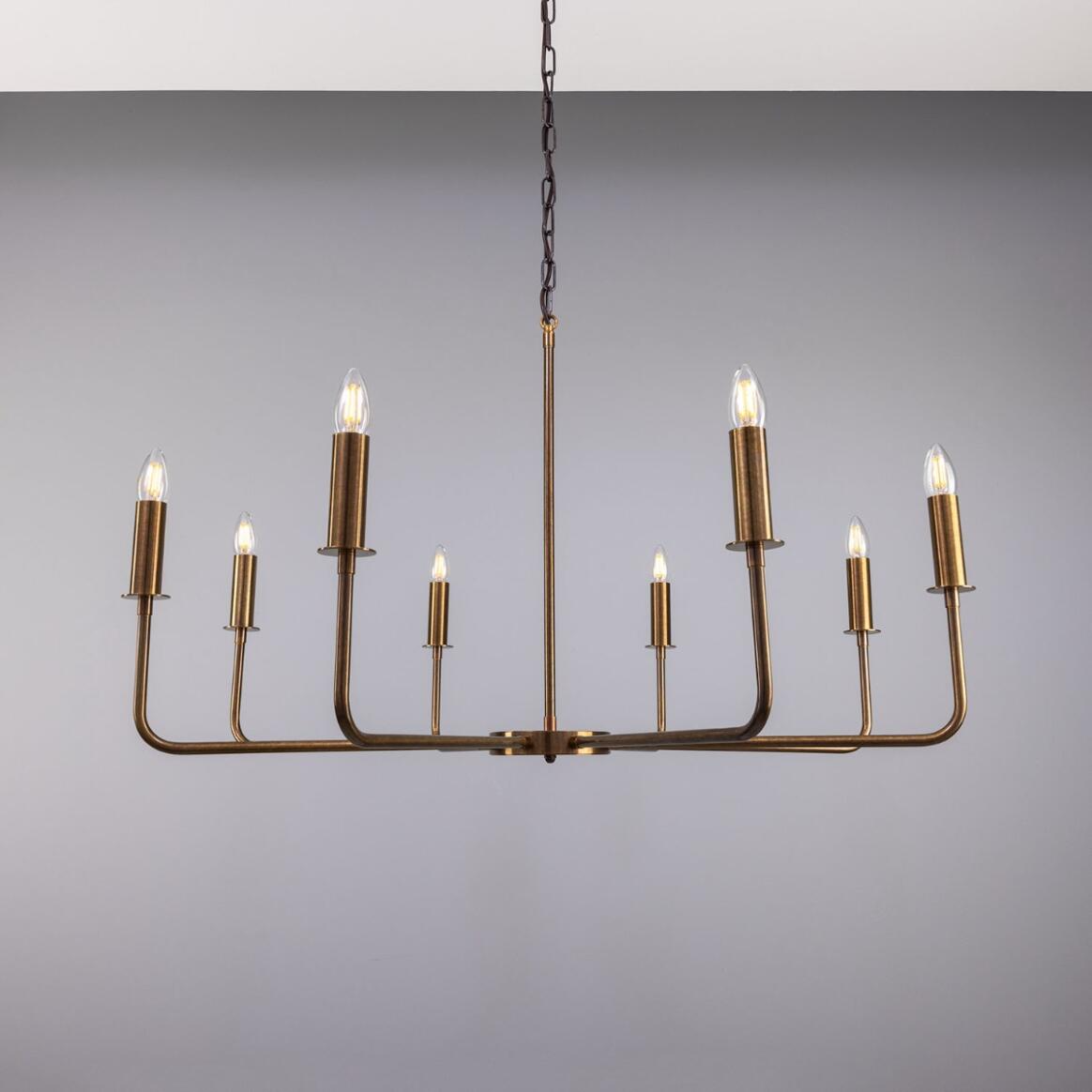 Mullan Irvine Modern Brass Chandelier Eight-Light - Antique Brass Finish