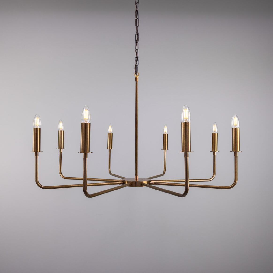 Mullan Irvine Modern Brass Chandelier Eight-Light - Antique Brass Finish