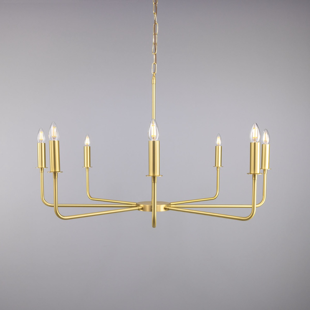 Mullan Irvine Modern Brass Chandelier Eight-Light - Satin Brass Finish