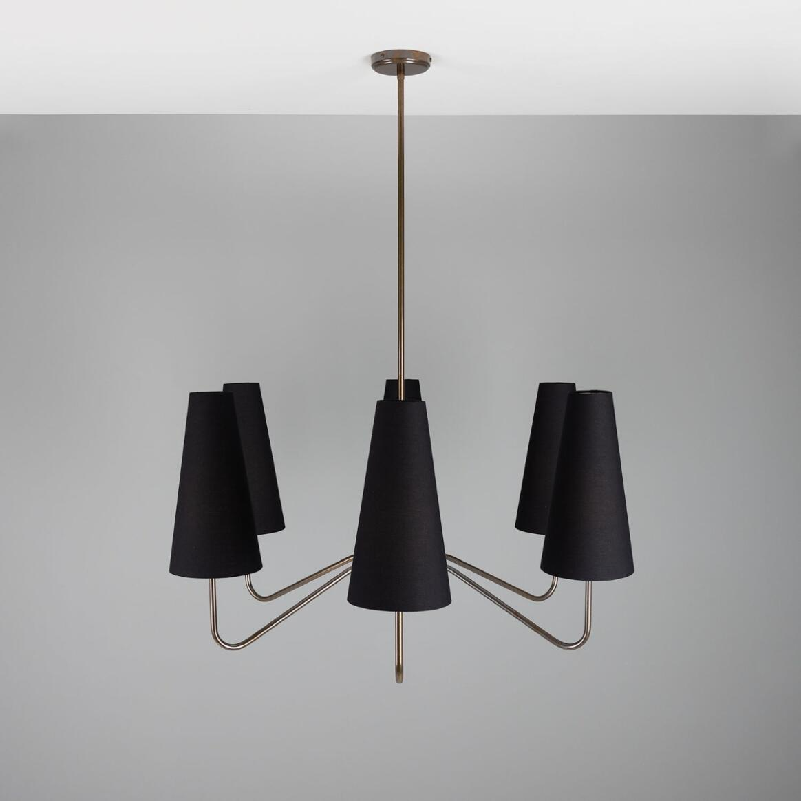 Mullan Para Modern Brass Chandelier with Fabric Shades Six-Arm - Antique Brass Finish