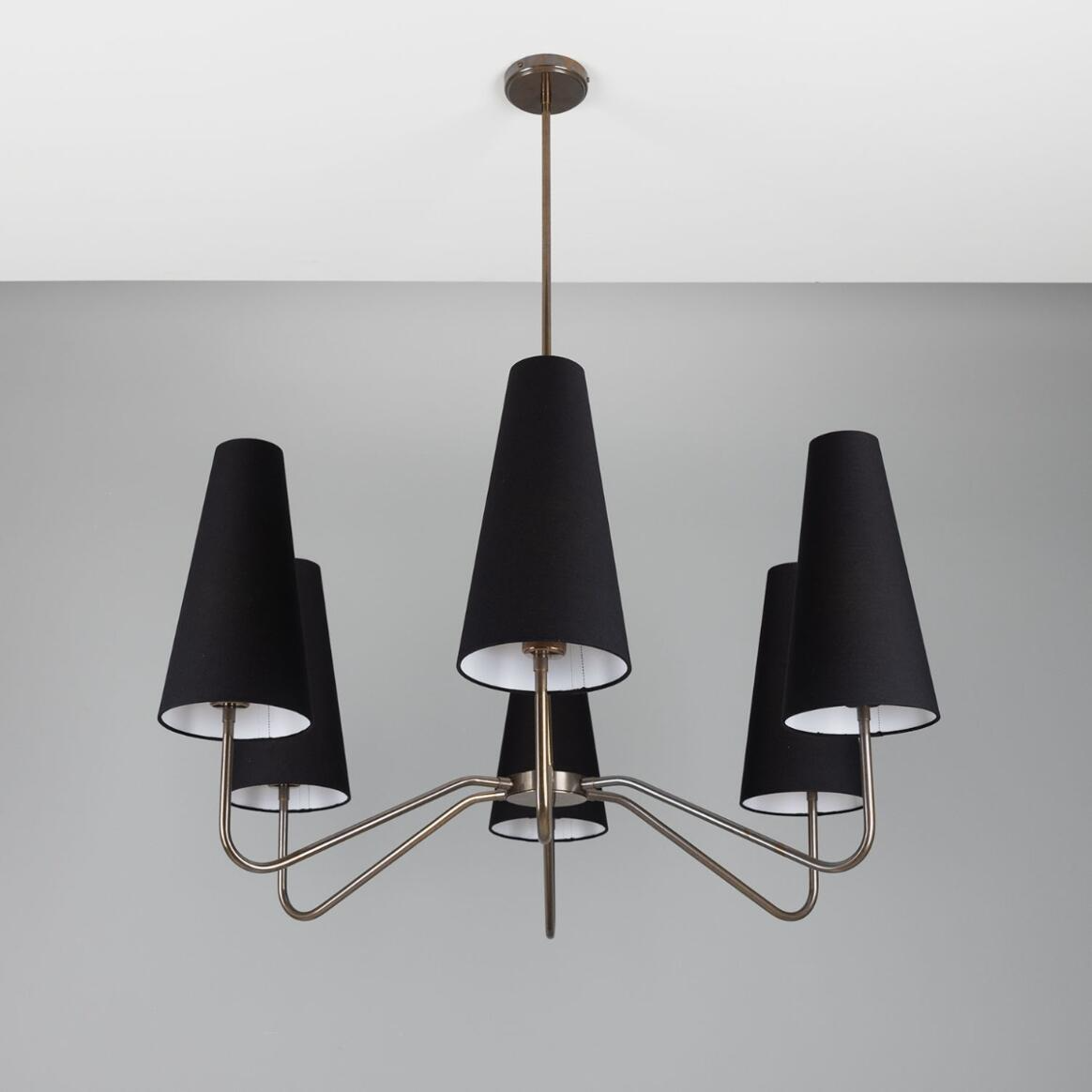 Mullan Para Modern Brass Chandelier with Fabric Shades Six-Arm - Antique Brass Finish