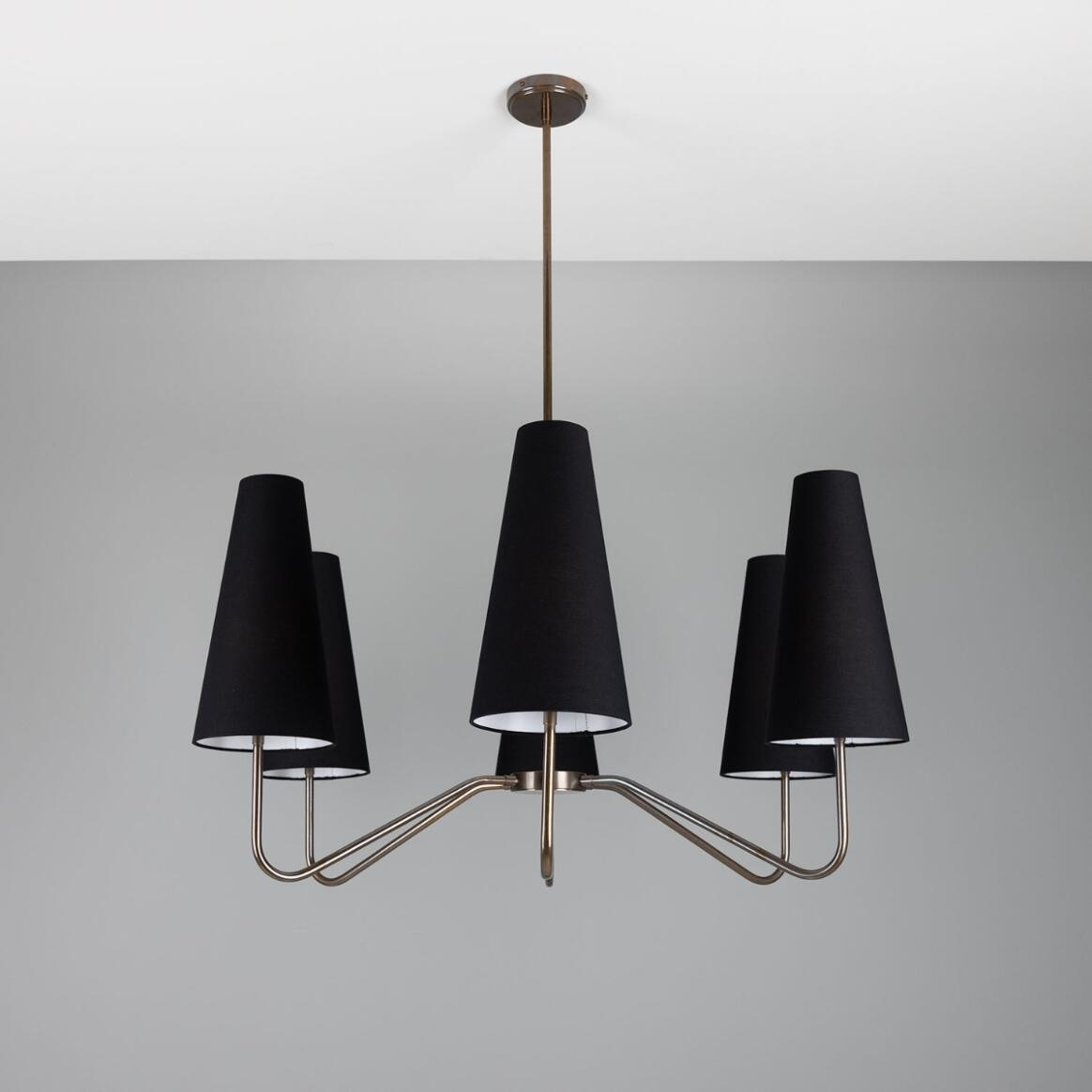 Mullan Para Modern Brass Chandelier with Fabric Shades Six-Arm - Antique Brass Finish