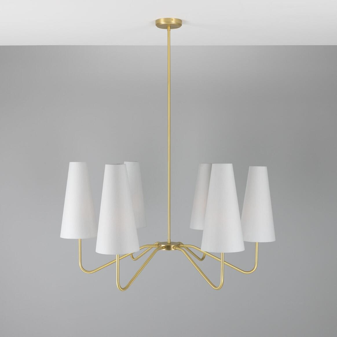 Mullan Para Modern Brass Chandelier with Fabric Shades Six-Arm - Satin Brass Finish