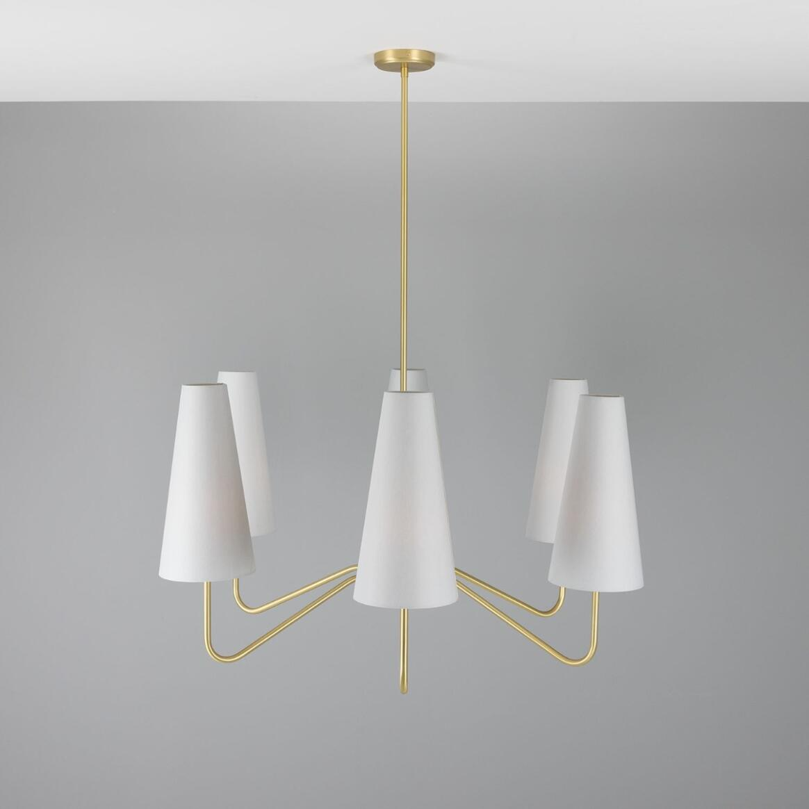 Mullan Para Modern Brass Chandelier with Fabric Shades Six-Arm - Satin Brass Finish