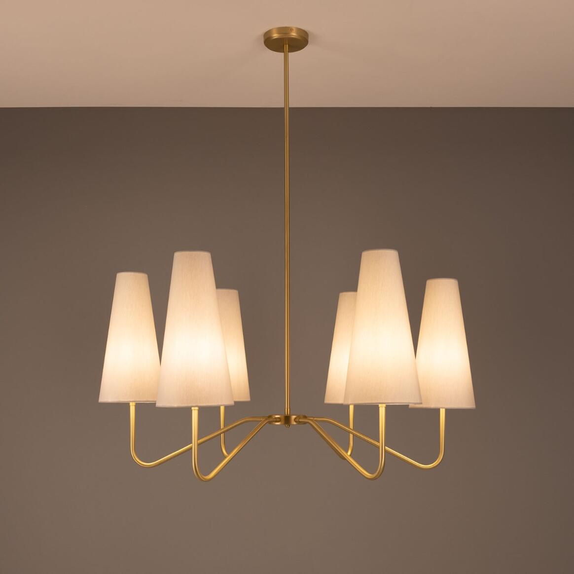 Mullan Para Modern Brass Chandelier with Fabric Shades Six-Arm - Satin Brass Finish