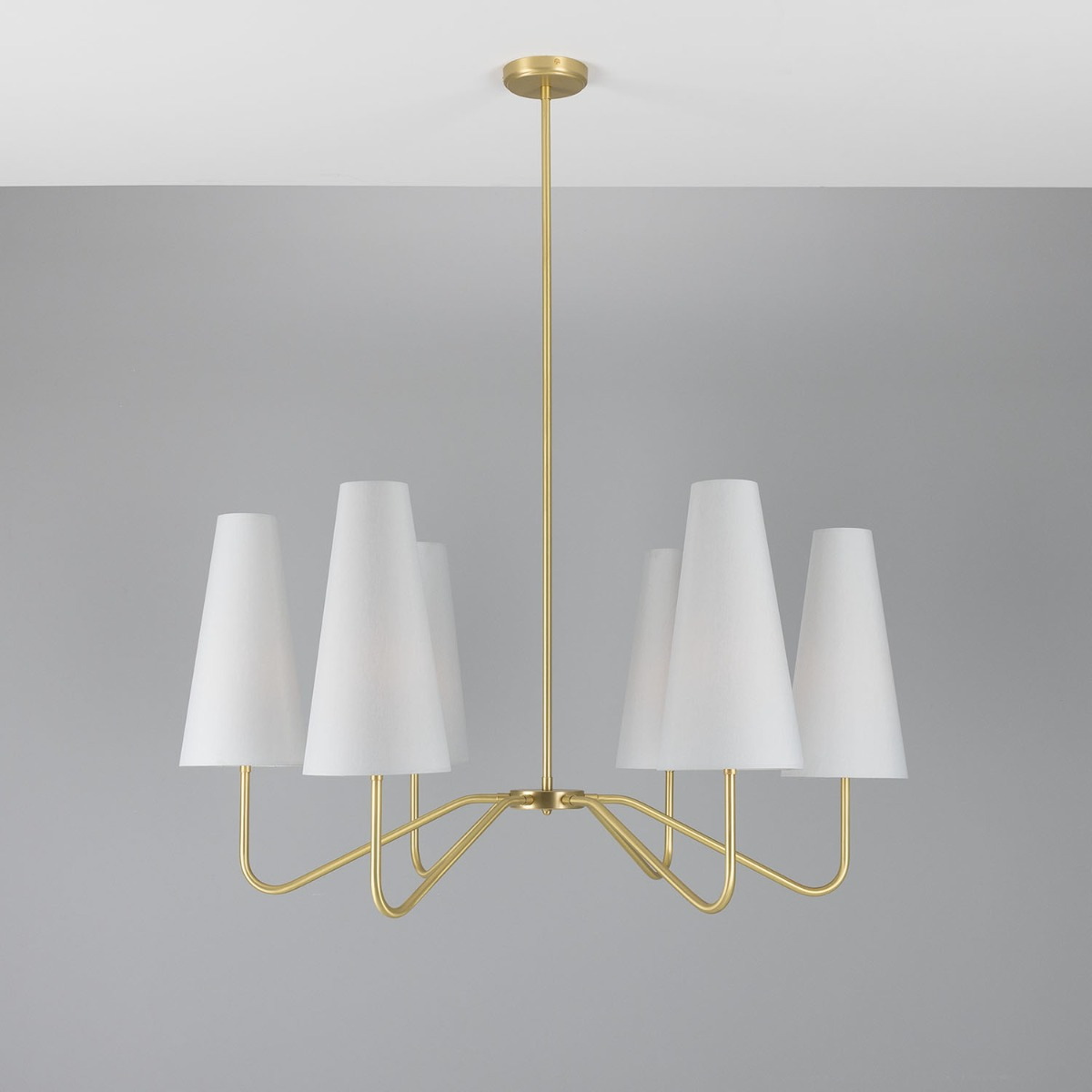 Mullan Para Modern Brass Chandelier with Fabric Shades Six-Arm - Satin Brass Finish