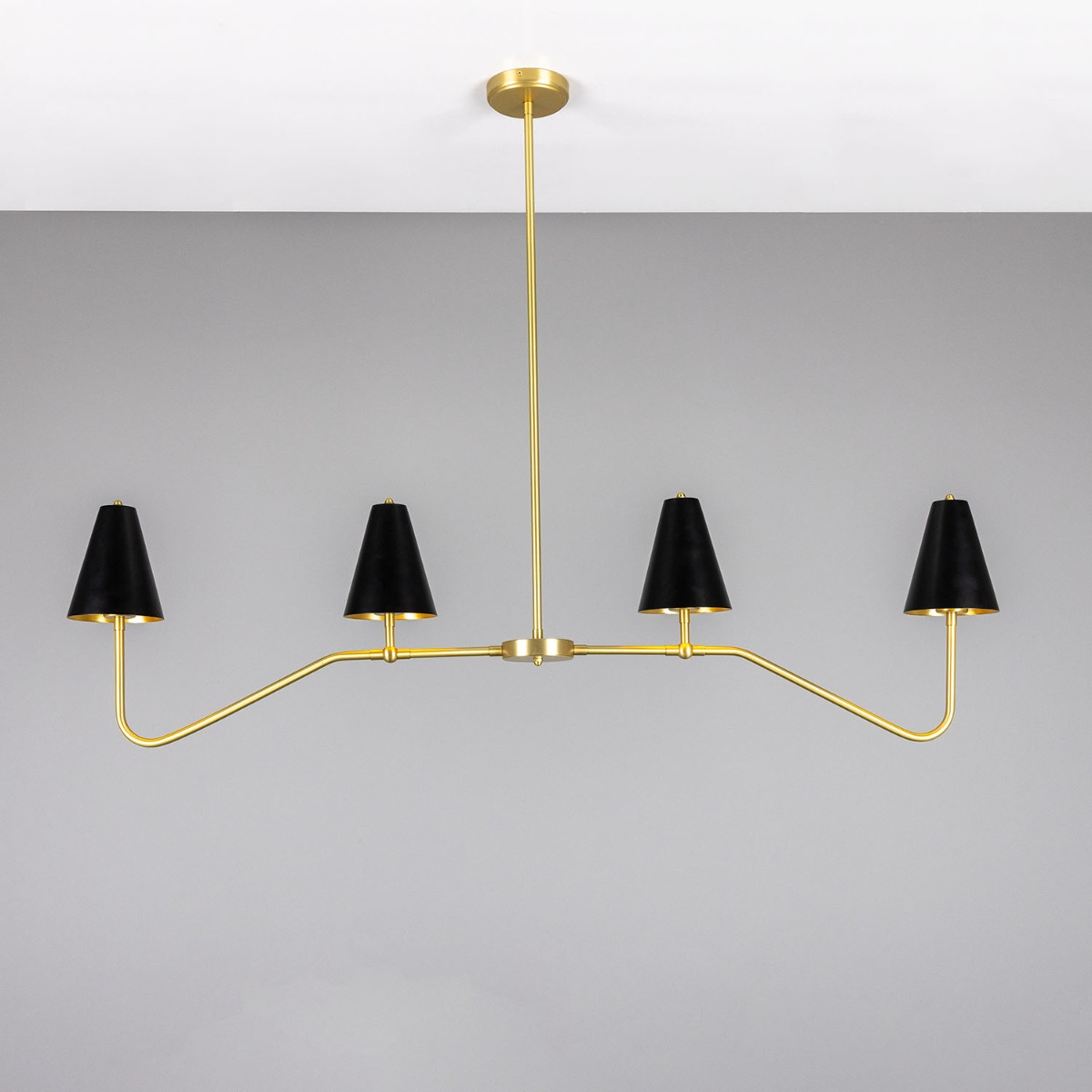 Mullan Salvador Island Bar Chandelier with Brass Shades - Satin Brass / Powder-Coated Matte Black Shades Finish