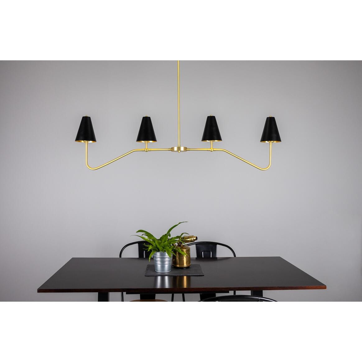 Mullan Salvador Island Bar Chandelier with Brass Shades - Satin Brass / Powder-Coated Matte Black Shades Finish