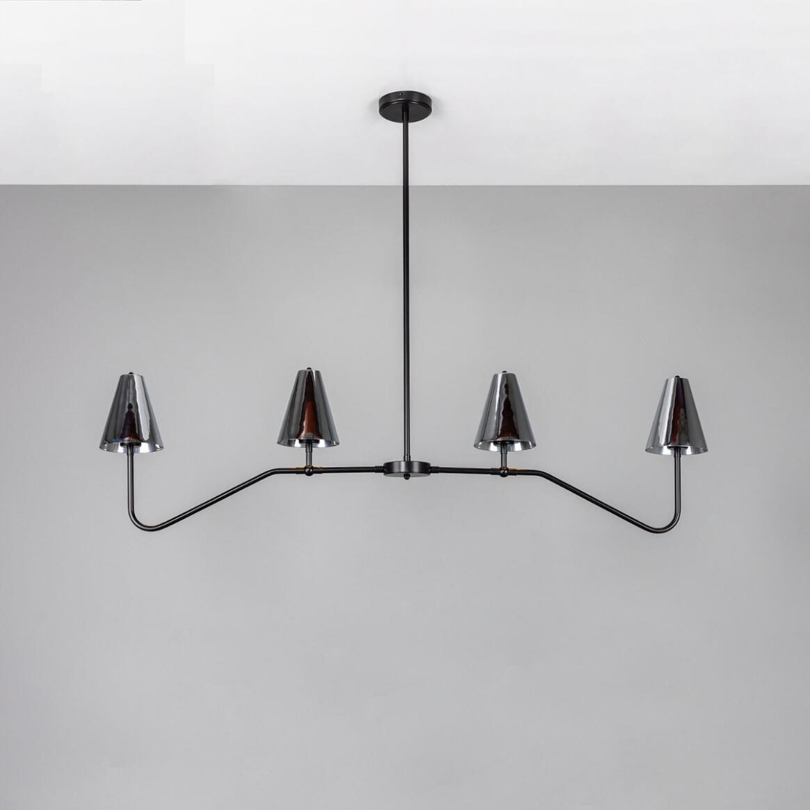 Mullan Salvador Island Bar Chandelier with Brass Shades - Powder-Coated Matte Black / Powder-Coated Chrome Shades Finish