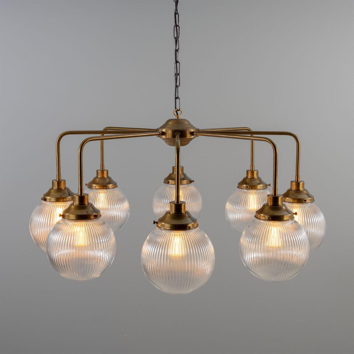 Mullan Genoa Eight Light Prismatic Glass Chandelier 109cm IP20 - Antique Brass Finish