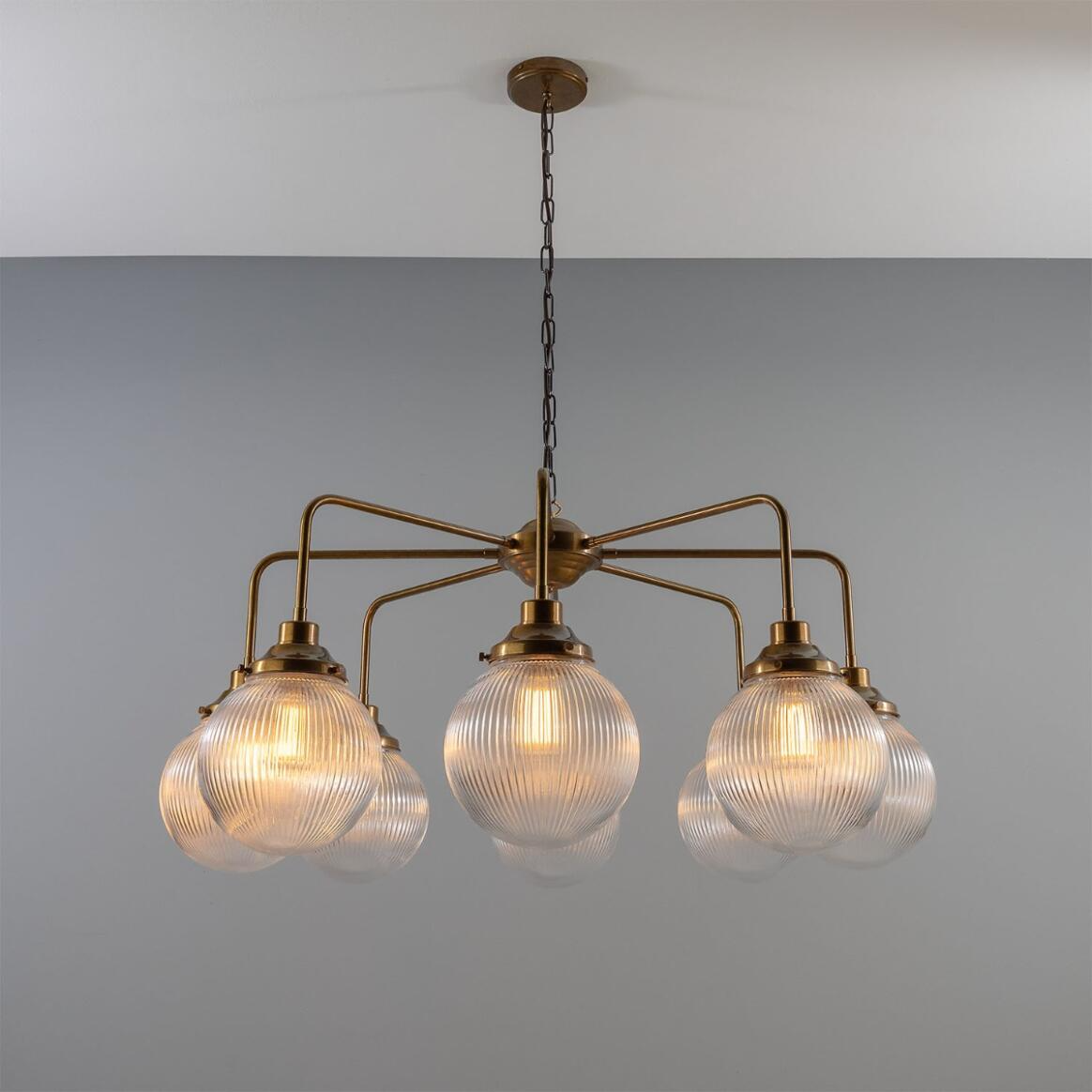 Mullan Genoa Eight Light Prismatic Glass Chandelier 109cm IP20 - Antique Brass Finish