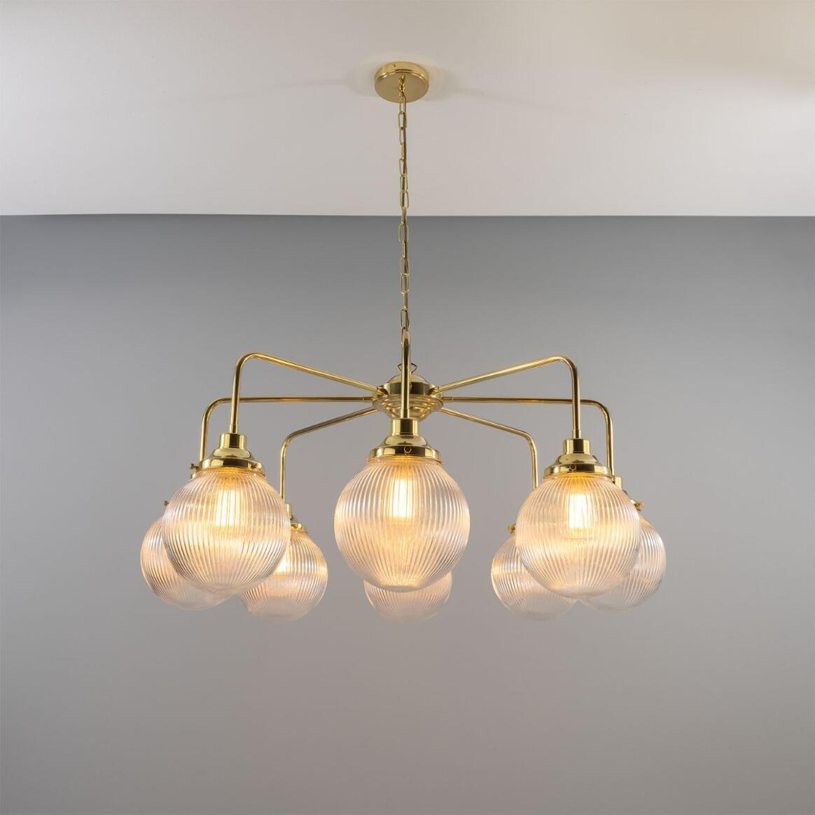 Mullan Genoa Eight Light Prismatic Glass Chandelier 109cm IP20 - Polished Brass Finish