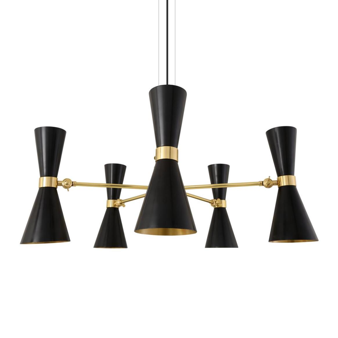 Mullan Cairo Mid-Century Chandelier Five-Arm - Powder-Coated Matte Black / Polished Brass Finish