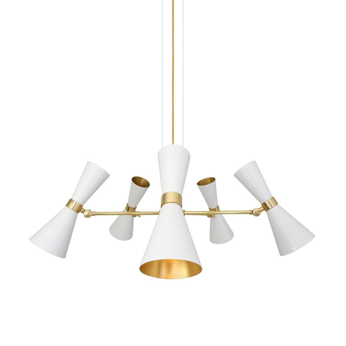 Mullan Cairo Mid-Century Chandelier Five-Arm - Powder-Coated White / Polished Brass Finish