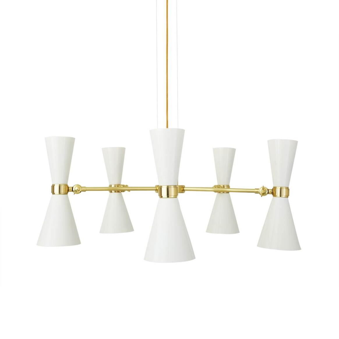 Mullan Cairo Mid-Century Chandelier Five-Arm - Powder-Coated White / Polished Brass Finish