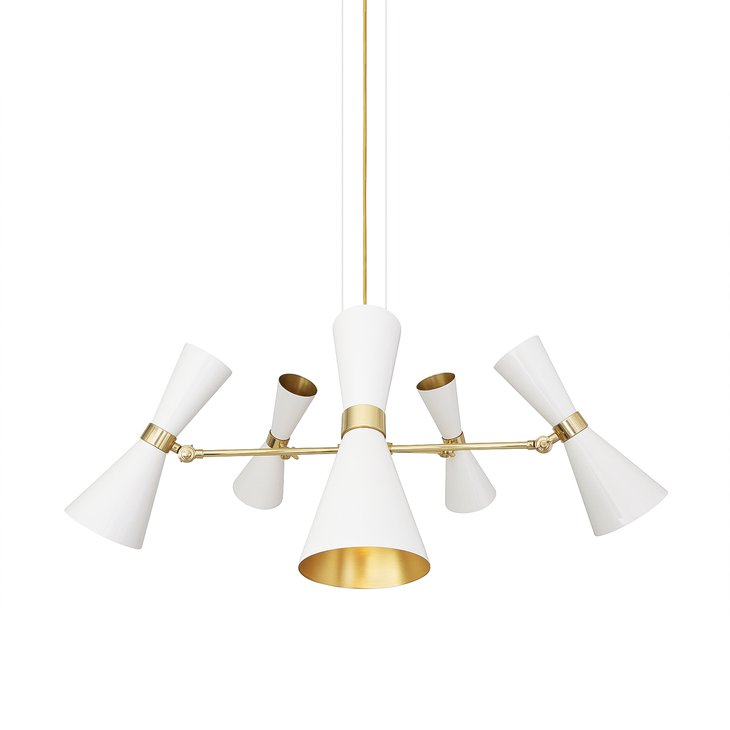 Mullan Cairo Mid-Century Chandelier Five-Arm - Powder-Coated White / Polished Brass Finish