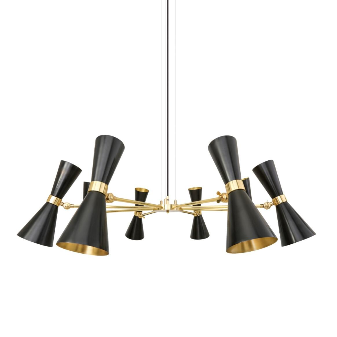 Mullan Cairo Mid-Century Chandelier Eight-Arm - Powder-Coated Matte Black / Polished Brass Finish