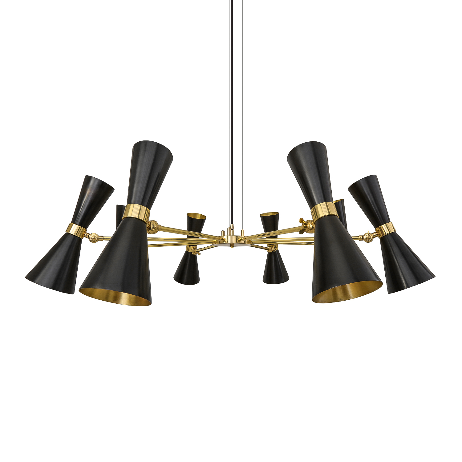 Mullan Cairo Mid-Century Chandelier Eight-Arm - Powder-Coated Matte Black / Polished Brass Finish