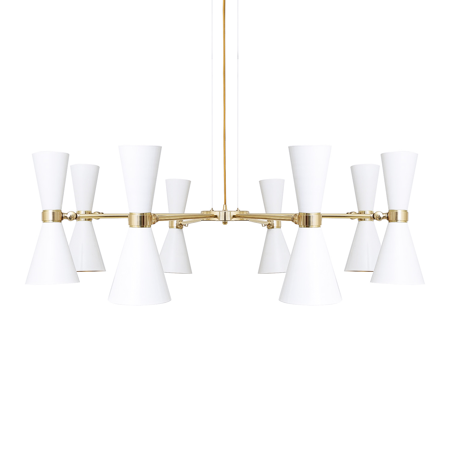 Mullan Cairo Mid-Century Chandelier Eight-Arm - Powder-Coated White / Polished Brass Finish