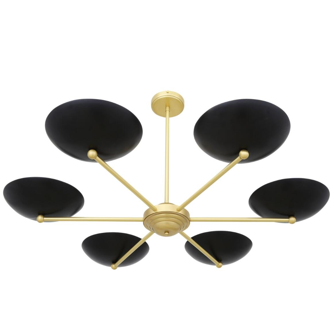 Mullan Newbury Modern Brass Chandelier with Black Metal Shades - Polished Brass Finish