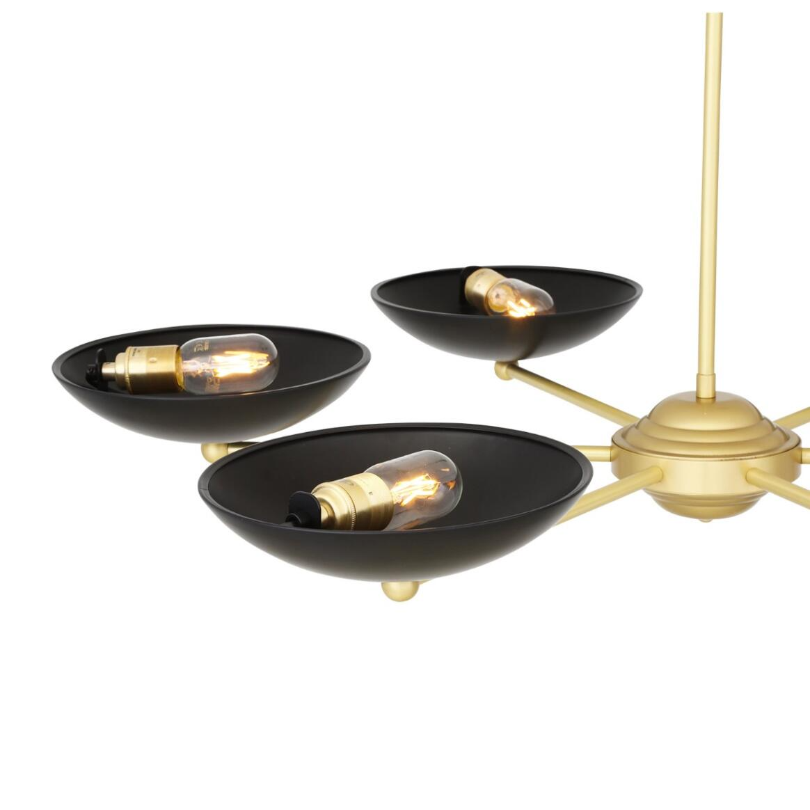 Mullan Newbury Modern Brass Chandelier with Black Metal Shades - Polished Brass Finish
