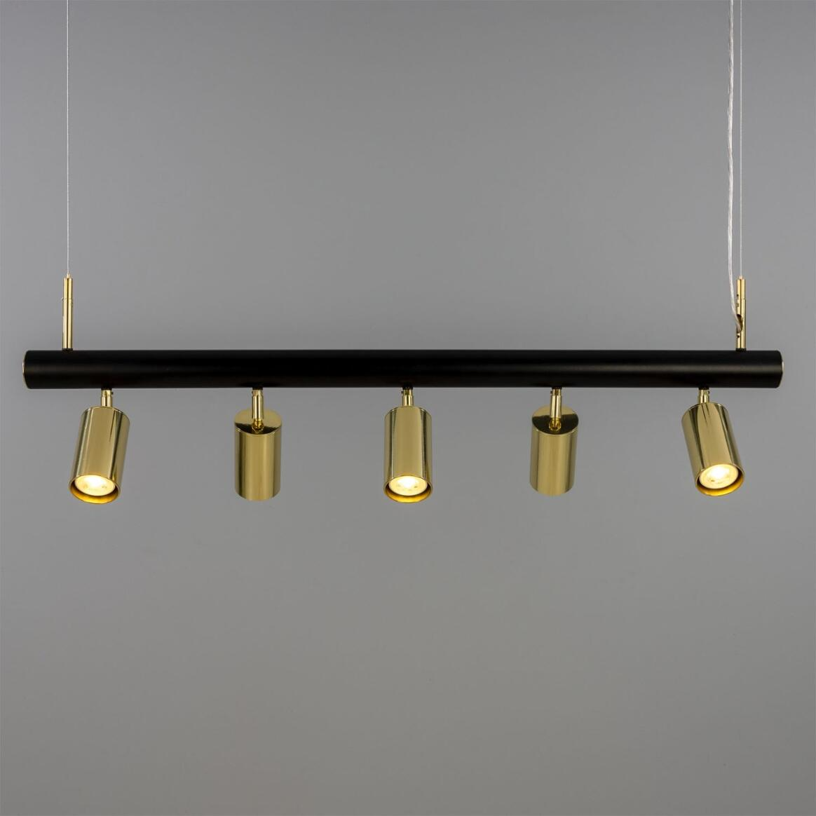 Mullan Watson Five Light Linear Island Pendant 100cm IP20 - Matte Black & Satin Brass Finish