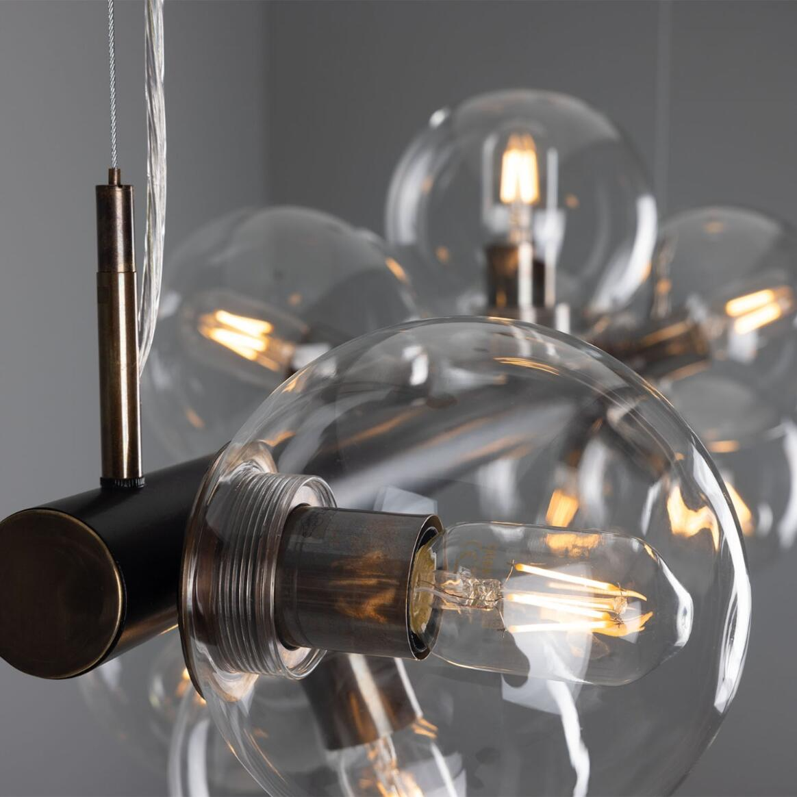 Mullan Moriarty Linear Island Pendant Light Nine-Light - Powder-Coated Matte Black and Antique Brass Finish