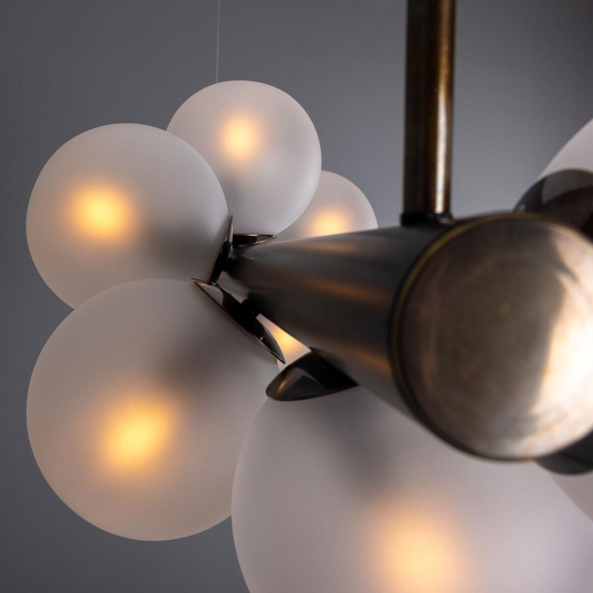 Mullan Moriarty Linear Island Pendant Light Nine-Light - Powder-Coated Matte Black and Antique Brass Finish