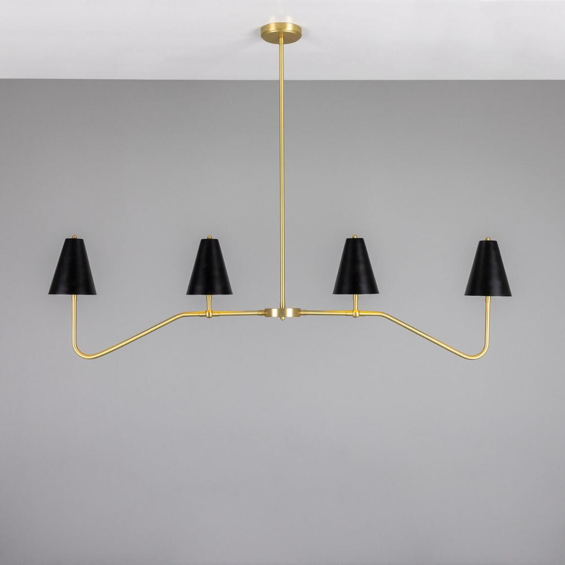 Mullan Salvador Island Bar Chandelier with Brass Shades - Satin Brass / Powder-Coated Matte Black Shades Finish