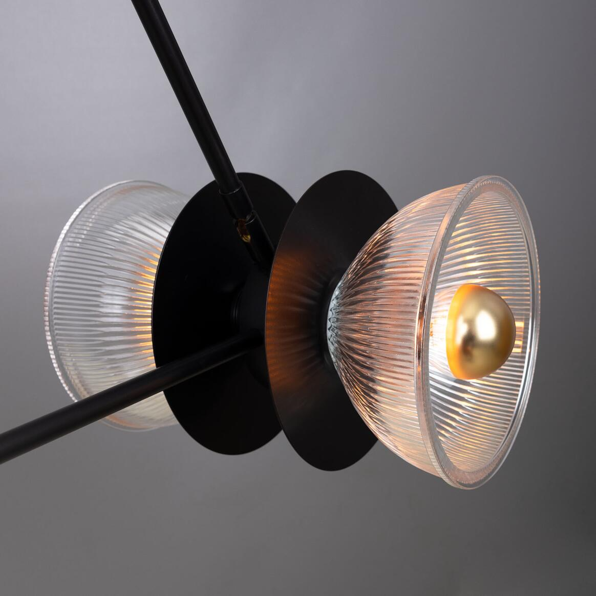 Mullan Eclipse Brass and Prismatic Glass Dish Chandelier - Powder-Coated Matte Black Finish