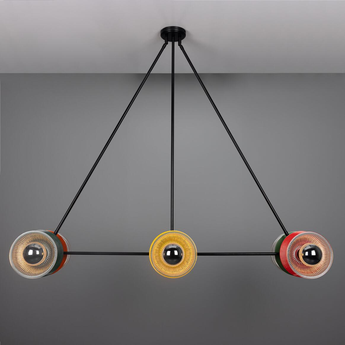 Mullan Eclipse Multicoloured Prismatic Glass Dish Chandelier - Powder-Coated Matte Black Finish
