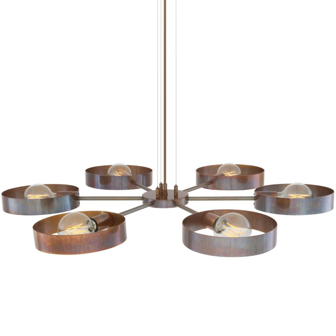 Mullan Fossa Modern Industrial Chandelier Six-Arm - Antique Brass Finish