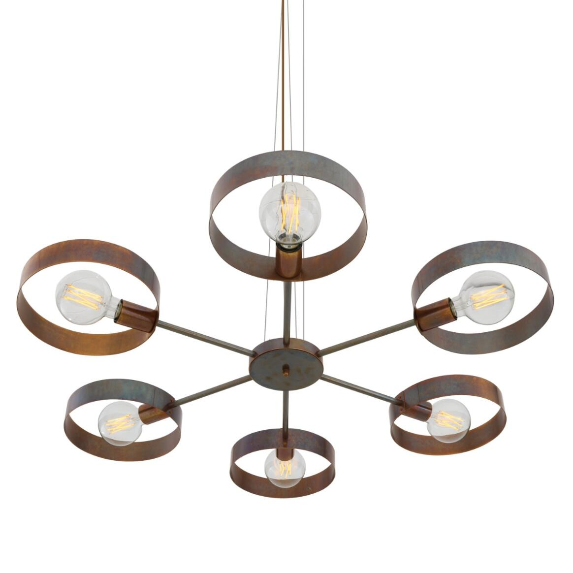 Mullan Fossa Modern Industrial Chandelier Six-Arm - Antique Brass Finish