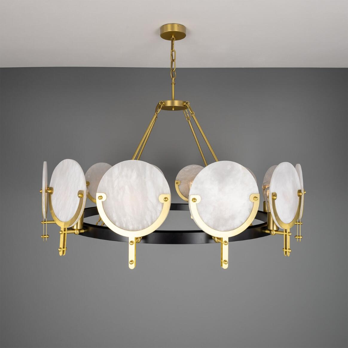 Mullan Edinburgh Alabaster and Brass Chandelier 12-Light - Powder-Coated Matte Black Finish