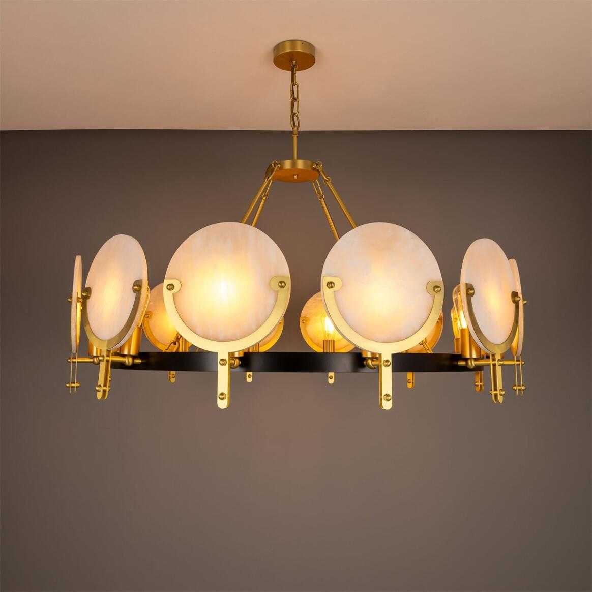 Mullan Edinburgh Alabaster and Brass Chandelier 12-Light - Powder-Coated Matte Black Finish