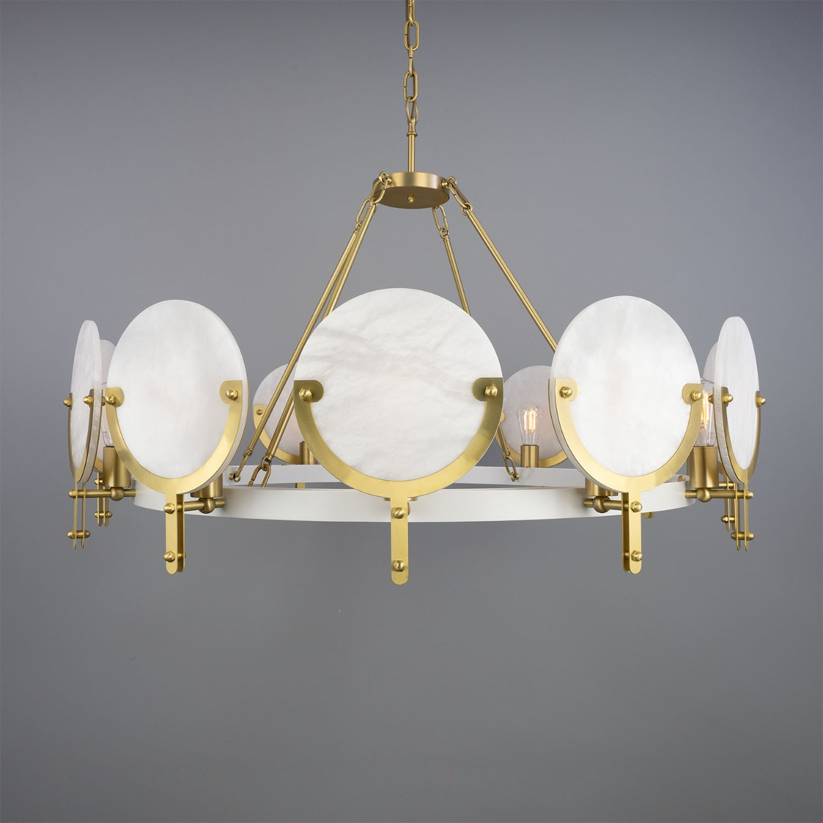 Mullan Edinburgh Alabaster and Brass Chandelier 12-Light - Powder-Coated White Finish
