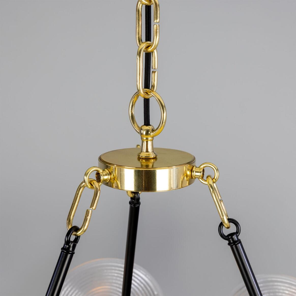 Mullan Portland Prismatic Glass Dish Chandelier Nine-Light - Polished Brass Finish