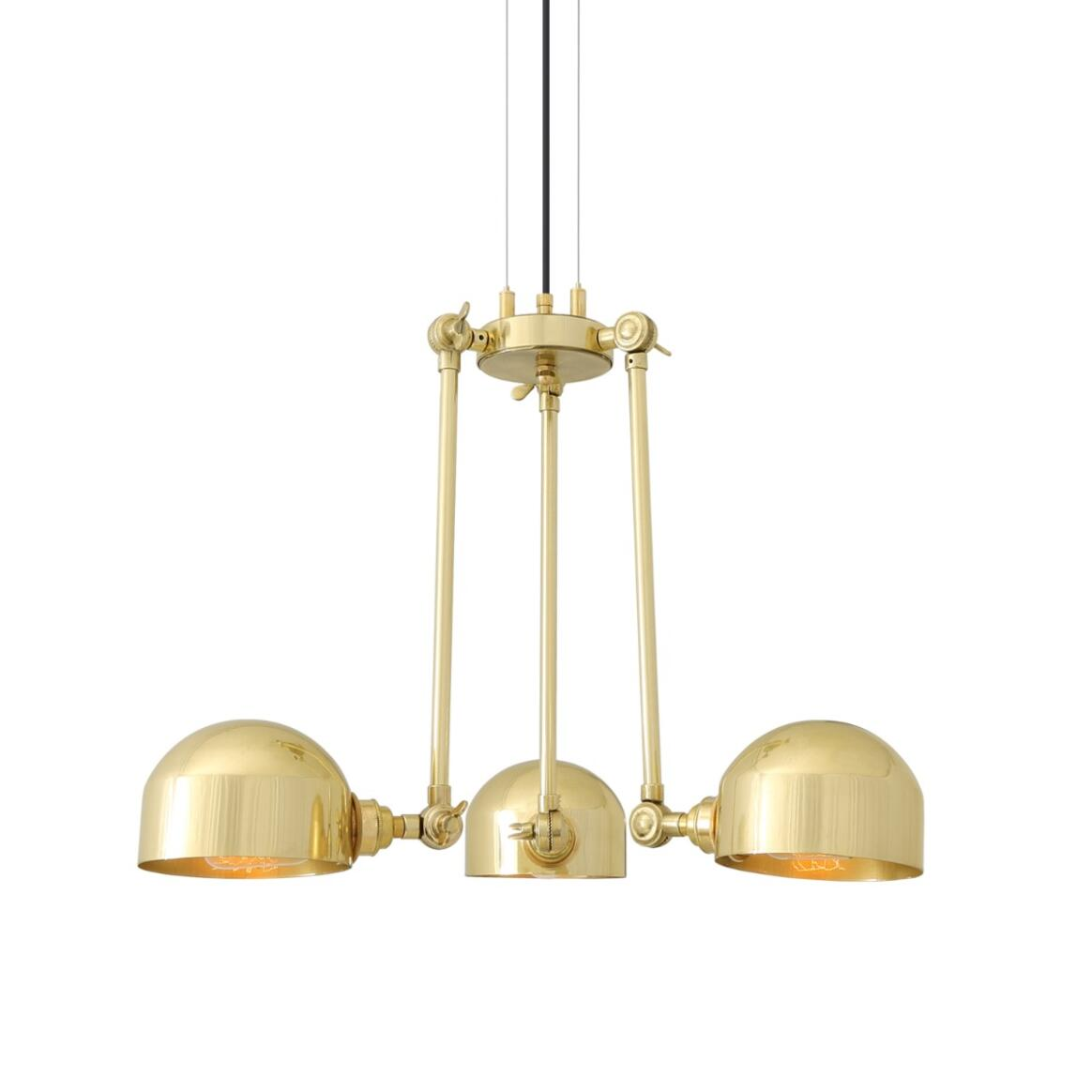 Mullan Neiva Vintage Adjustable Chandelier Three-Arm - Polished Brass Finish