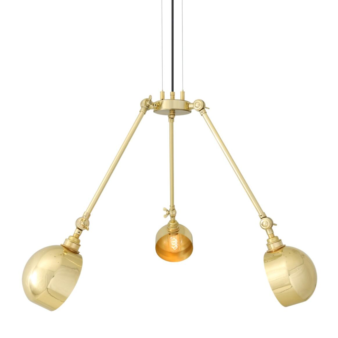 Mullan Neiva Vintage Adjustable Chandelier Three-Arm - Polished Brass Finish