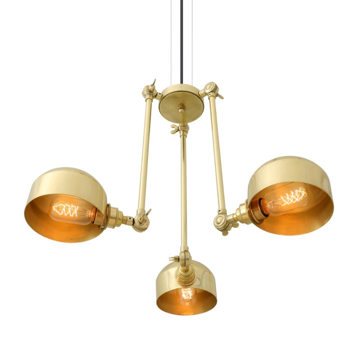 Mullan Neiva Vintage Adjustable Chandelier Three-Arm - Polished Brass Finish