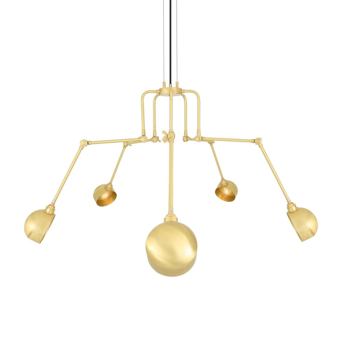 Mullan San Jose Industrial Chandelier Five-Arm - Satin Brass Finish