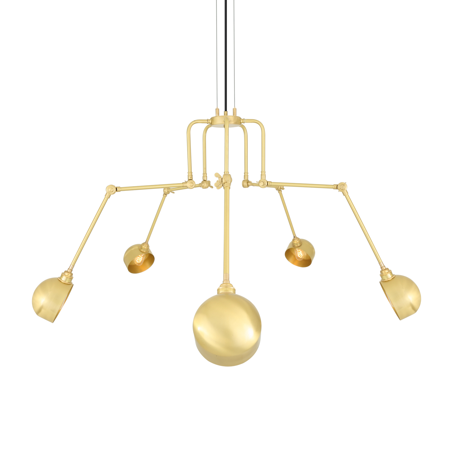 Mullan San Jose Industrial Chandelier Five-Arm - Satin Brass Finish