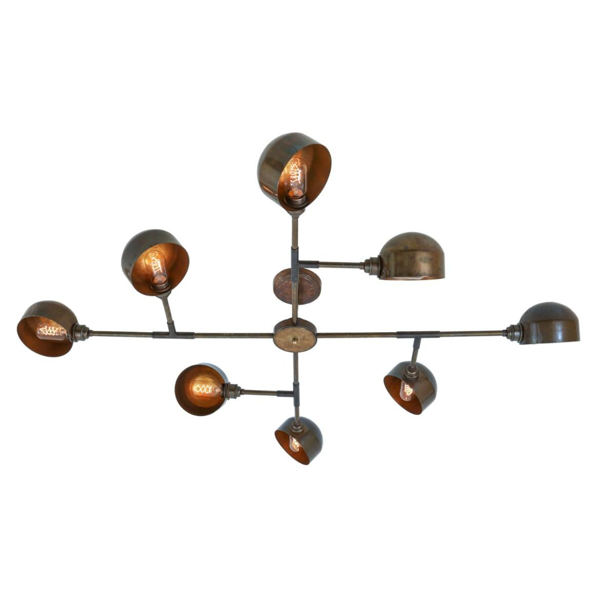 Mullan Santa Anita Industrial Flush Chandelier Eight-Arm - Antique Brass Finish
