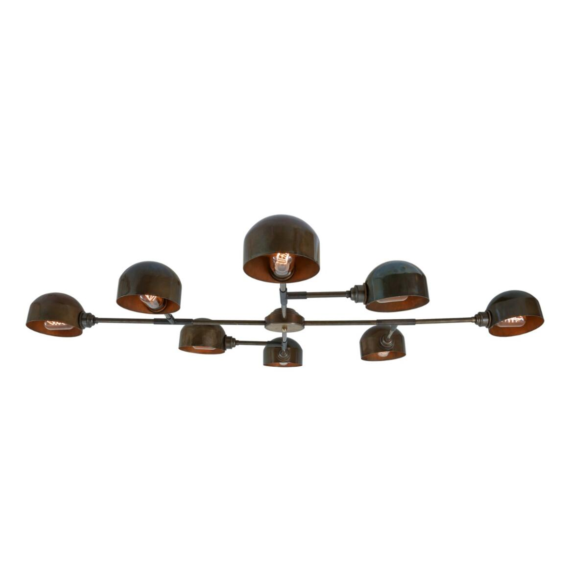 Mullan Santa Anita Industrial Flush Chandelier Eight-Arm - Antique Brass Finish
