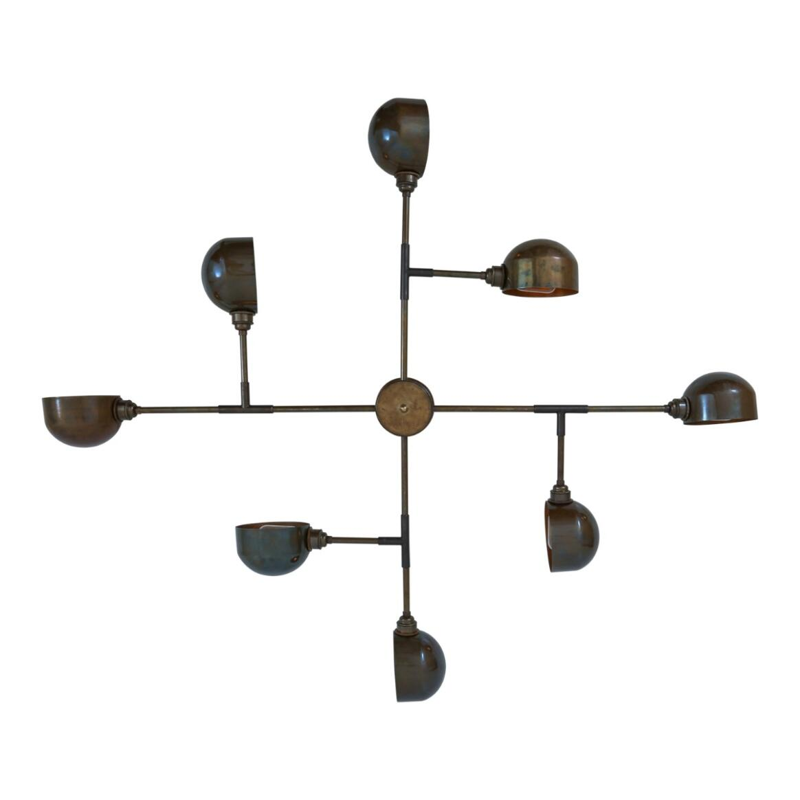 Mullan Santa Anita Industrial Flush Chandelier Eight-Arm - Antique Brass Finish